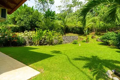 a yard with green grass and trees and plants at 4 bedroom-sleep 9-private pool-gated-Ojochal in Ojochal