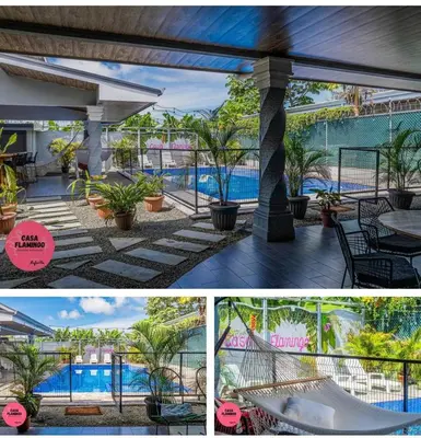 a collage of two pictures of a resort with a pool at Casa Selva Viva in Uvita