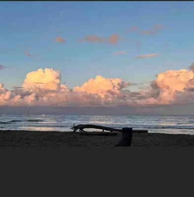 a bench on the beach with a cloudy sky at Hidden House Casa Escondida in Santa Rosa