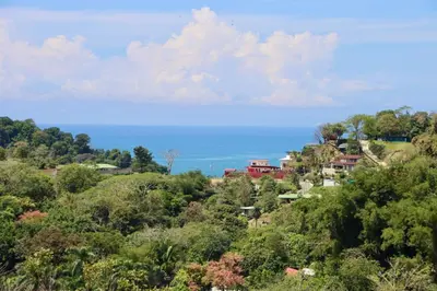 a view of the ocean from a hill at Jaguar, 2 BR Penthouse in Villa Mar y Sol, Nature and Wildlife in Manuel Antonio