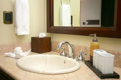 a bathroom counter with a sink and a mirror at Shana Residences 310 Sea View Condo Walk to beach in Manuel Antonio