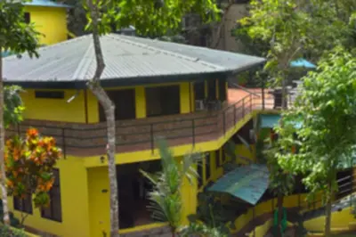 a yellow house with a metal roof at El Gekko spacious studio in Manuel Antonio