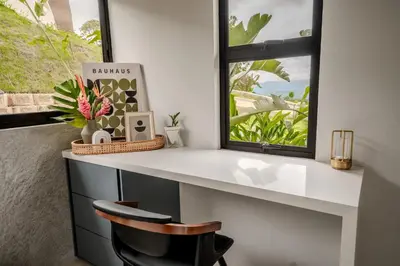 a desk in a room with a window at NEW - Private Villa - Highest Point Manuel Antonio in Manuel Antonio