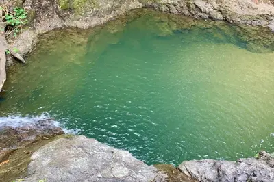an aerial view of a pool of water next to some rocks at Tortuga, 1BR Apartment in Villa Mar y Sol, Pool, Big Deck, and Wildlife in Manuel Antonio