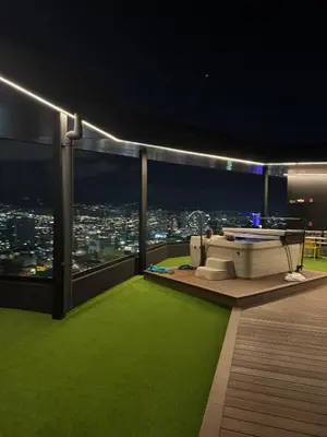a room with a view of a city at night at Original Studio ESCALANTE in San José