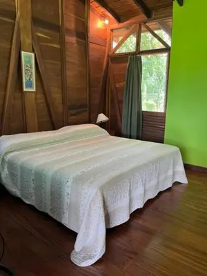 a bedroom with a bed in a room with a window at La Ensenada Lodge in Abangaritos