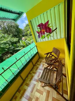 a balcony with a chair and a flower in a window at Casona de Pani Altillo#10 in Liberia