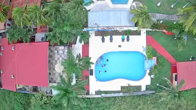 an overhead view of a resort with a swimming pool at Jane's Beach Resort in Chacarita