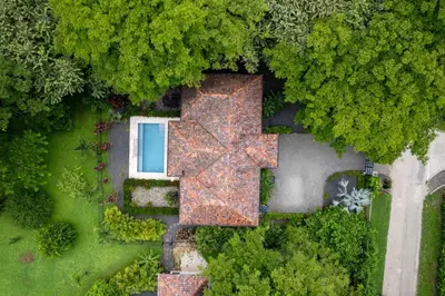 an overhead view of a house with a garden at Beautiful Home in a Gated Neighborhood Walking Distance to the Beach with Garden Views and a Pool in Brasilito