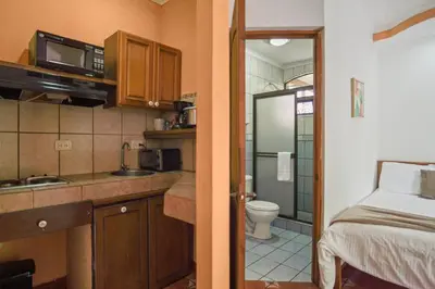 a small kitchen with a sink and a toilet in a room at Apartment F -G Heredia – Good Location in Flor