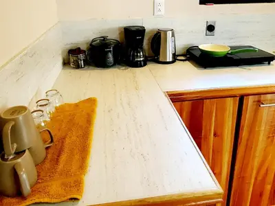 a kitchen counter top with appliances on top of it at Nature Observatory Studio with Private Pool in Chachagua