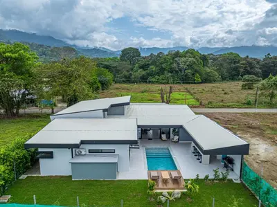 an overhead view of a house with a swimming pool at Uvita-New luxury-sleeps 6-private pool-huge patio in Uvita