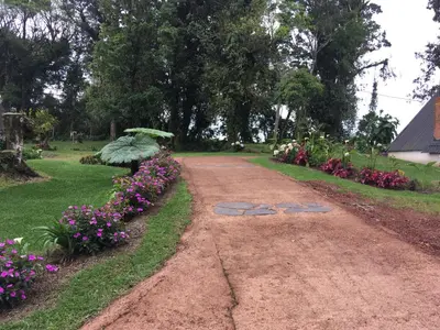 a dirt road with flowers and a peace sign on it at Villa Calas in Vara Blanca