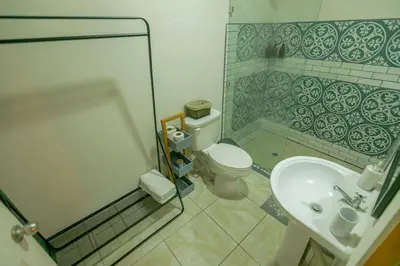 a bathroom with a toilet and a sink at Lovely Loft with volcan view La Fortuna Downtown in Fortuna