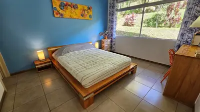 a bedroom with a bed in a room with a window at Supercostarica in Grecia