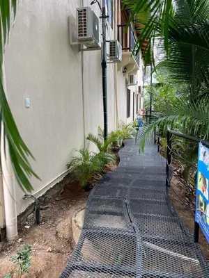 a walkway in front of a building with plants at In the Heart of Nature in Tarcoles
