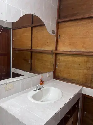 a bathroom counter with a sink and a mirror at Apartamento Río Niño in Upala