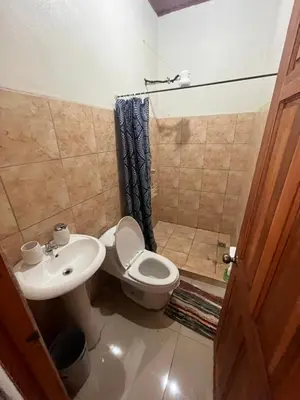 a bathroom with a toilet and a sink at Apartamentos casco in Heredia