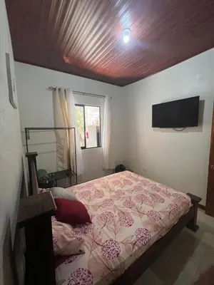 a bedroom with a bed and a flat screen tv at Apartamentos casco in Heredia