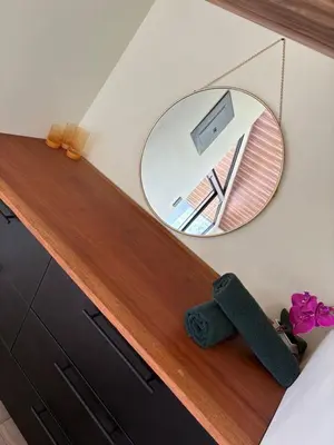 a mirror on the wall above a dresser at Elevant Sanctuary in Tapantí