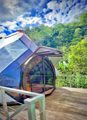 a dome tent sitting on top of a wooden deck at Dome #1 in Rivas