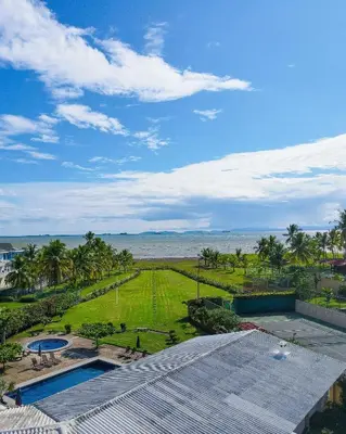 an aerial view of a park with the ocean at Casa Cres, Beachfront, Private Pools, Tennis and AC! in El Roble