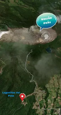 a map of a river with a red marker at Lagunillas Del Poas in Poasito