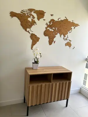 a world map on a wall with a desk at Charming Apartment in Curridabat in Granadilla