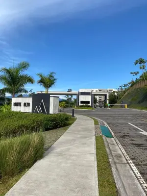 a road in front of a building with palm trees at Charming Apartment in Curridabat in Granadilla