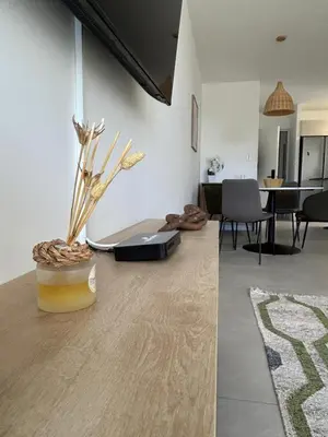 a living room with a couch and a table at Charming Apartment in Curridabat in Granadilla