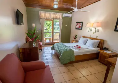 a bedroom with a bed and a chair in a room at Hotel Manuel Antonio in Manuel Antonio