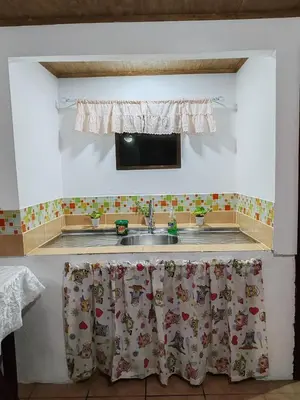 a kitchen with a sink and a window at Alojamiento con lago privado en Bajos del Toro in Toro Amarillo