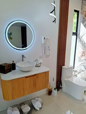 a bathroom with a sink and a mirror at Selvático Costa Rica in Chachagua
