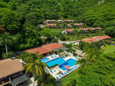 an aerial view of a resort with a swimming pool at Stunning Ocean View Villa in Playa Coco and Ocotal in Ocotal