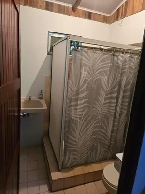 a bathroom with a shower with a toilet and a sink at Casa Tica in Playa Flamingo