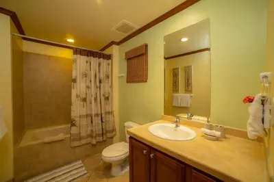 a bathroom with a sink and a toilet and a shower at Veranda 5F - 2 bdr 2 bath in La Mona