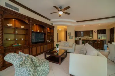 a living room with two couches and a tv at Bella Vista 3F- 3 bdr 3 1 and a half Bath Family in La Mona