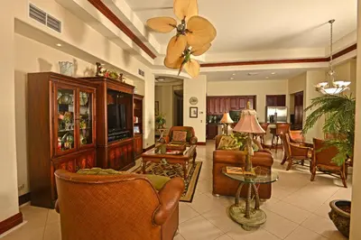 a living room with furniture and a ceiling fan at Bella Vista 4B - 3 bdr -3 1 and a half bath Ocean View in La Mona