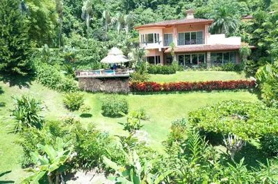 an aerial view of a house with a garden at Casa Oasis 5 bdr private pool in La Mona