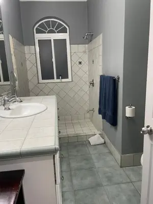 a bathroom with a sink and a shower at Sweet fishing apartment in Isla Herradura
