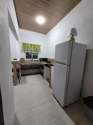 a kitchen with a white refrigerator and a table at CASA TICA Apart 1 y 2 in Potrero