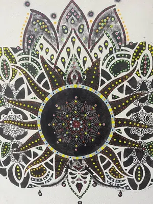 a drawing of a mandala on a wall at Casa Zen in Potrero