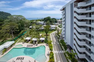 an aerial view of a resort with a pool at Selva Coral 0701 in Jacó