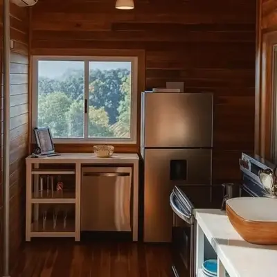 luxury wooden house mountain view
