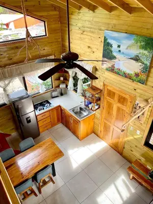 an overhead view of a kitchen in a cabin at Finca Los Mangos in Quepos