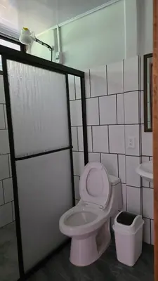 a bathroom with a toilet and a sink at Paquera apartment in Paquera