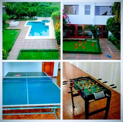 a collage of four pictures of a pool table at Habitación Sabana in San José