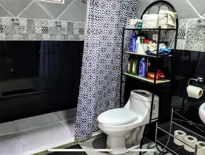 a bathroom with a toilet and a shower at Paseo de Damitas in Quepos