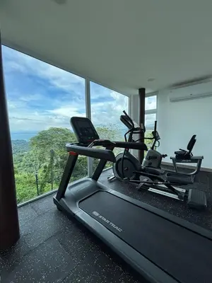 a gym with two exercise bikes and a window at New 4BDR Ocean Mountain View Villa - Mar a Mar in Punta Leona
