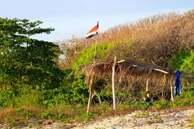 a flag on a pole on the side of a beach at Olas Verdes Hotel in Nosara